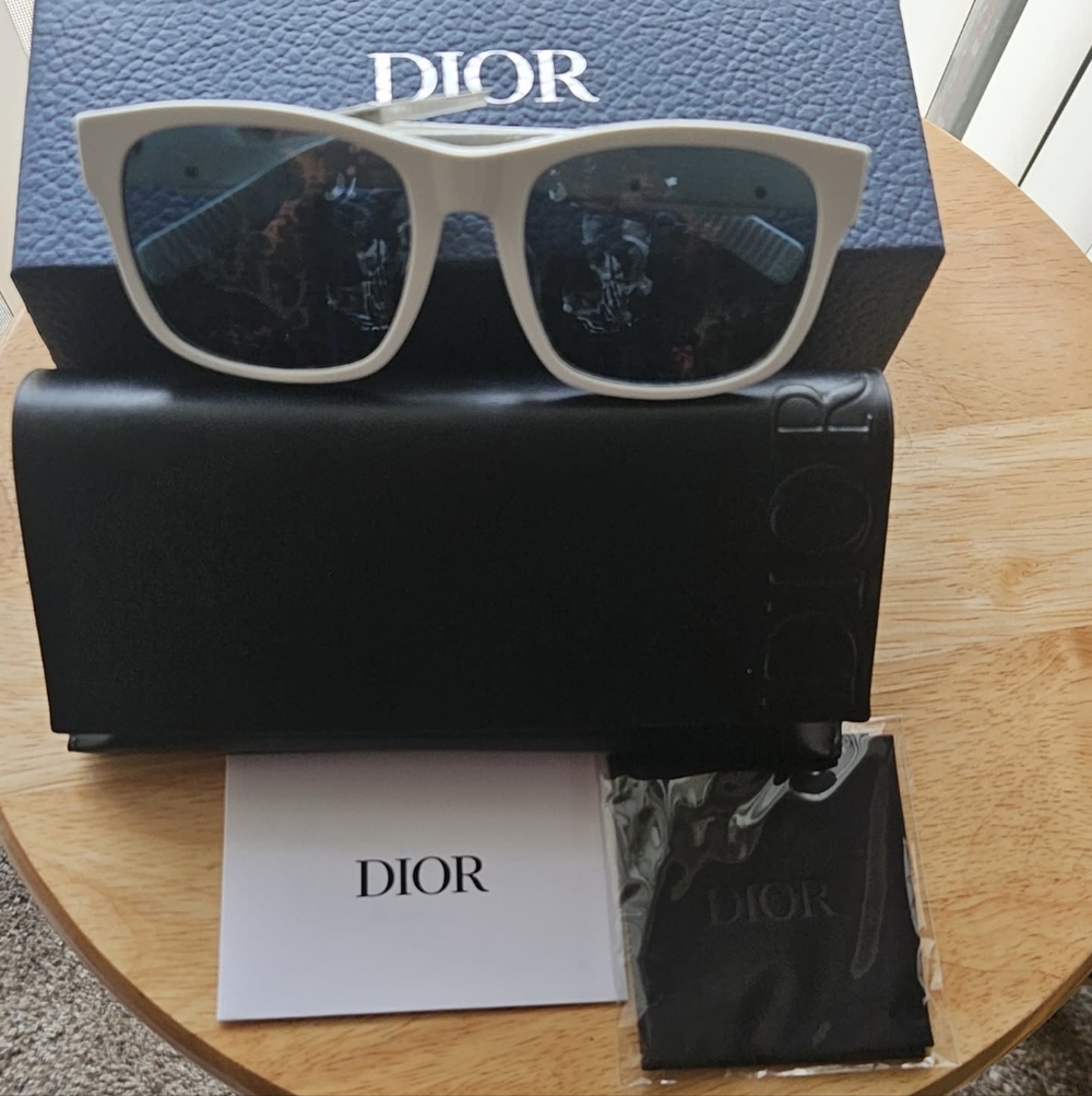 Dior White Sunglasses with Blue Lenses and Monogram Detail - Picture 8 of 8